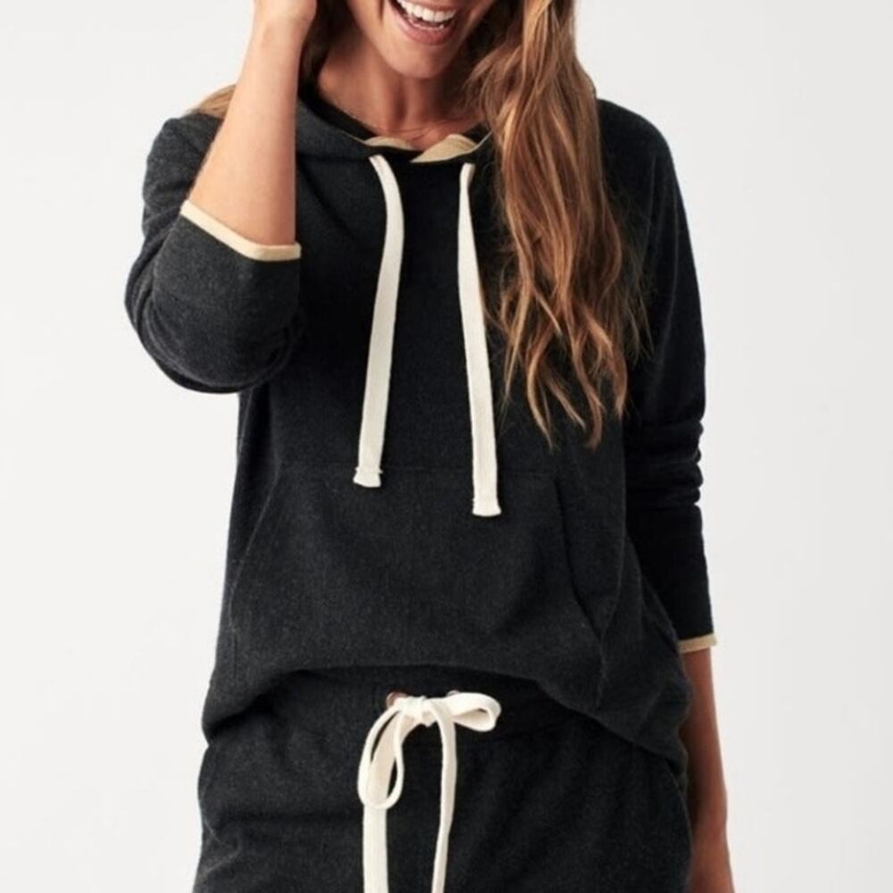 Faherty Legend Sweater Hoodie Heathered Black Twill Marled Pullover Women's S